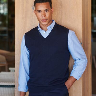 Henbury Lightweight Sleeveless Cotton Acrylic V Neck Sweater Thumbnail